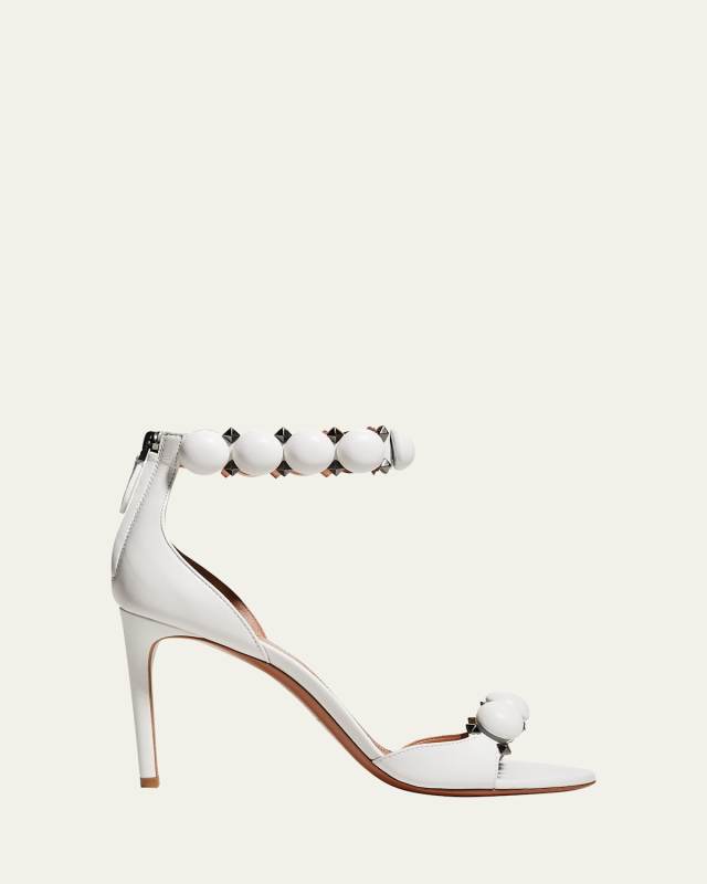 La Bombe Stud Ankle-Wrap Stiletto Sandals